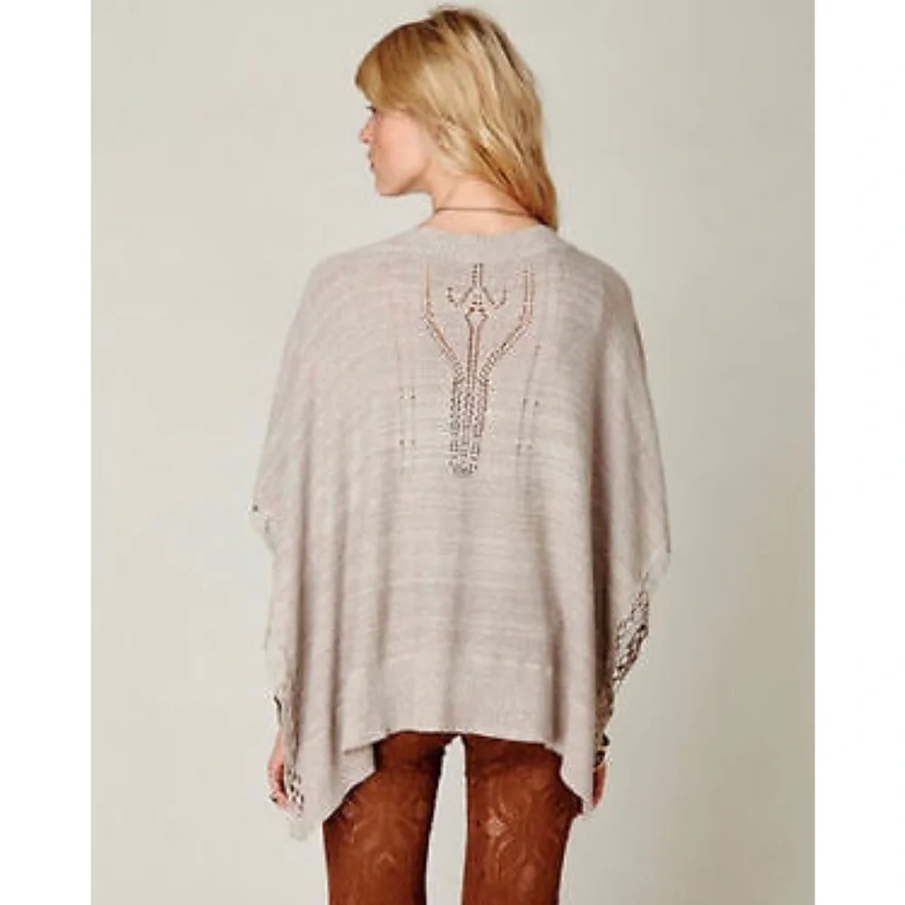 Vintage Free People Silk & Cotton Blend Oatmeal Poncho Cape Onesize